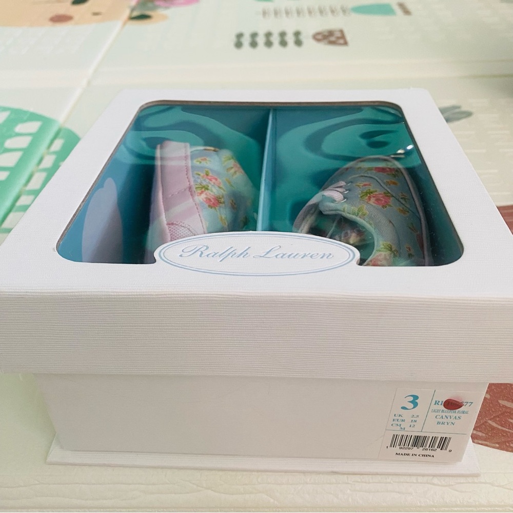 Ralph Lauren Polo Light Blue and Pink Floral Canvas Baby Shoes size 3 GUC - Picture 4 of 12